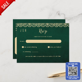 Cartão Postal RSVP De Casamento De Lugar Dourado Verde Para Comp