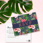 Cartão Postal RSVP de Casamento de Marinho Tropical Floral Hibis<br><div class="desc">Cartões postais do rsvp de casamento tropicais de hibisco.</div>