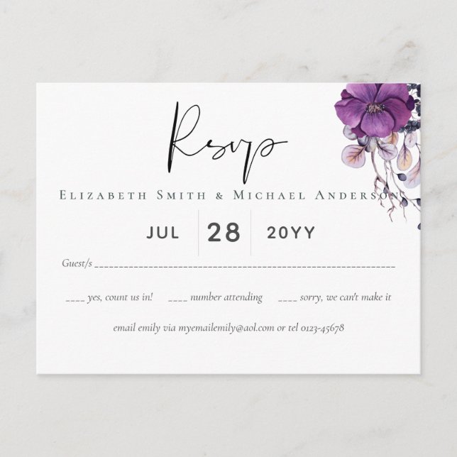 Cartão Postal RSVP de Casamento de Orçamento Floral Dark Rynasti (Frente)