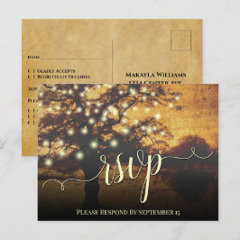 Cartão Postal RSVP de Casamento de Preguiçamento de Árvore e Luz