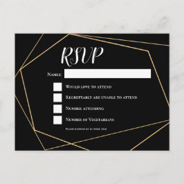 Cartão Postal RSVP de Casamento de Quadros Geométricos Negros e 