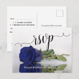 Cartão Postal RSVP de Casamento de Rosa Azul de Reflexão Elegant