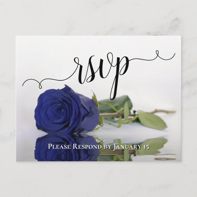 Cartão Postal RSVP de Casamento de Rosa Azul de Reflexão Elegant (Frente)