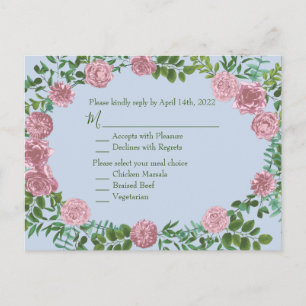 Cartão Postal RSVP de Casamento de Rosa de Peony Rosa Azul Claro