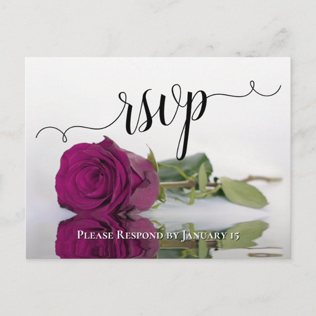 Cartão Postal RSVP de Casamento de Rosa Magenta Refletindo Elega (Frente)