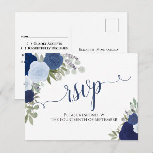 Cartão postal RSVP de Casamento de Rosas Azuis par