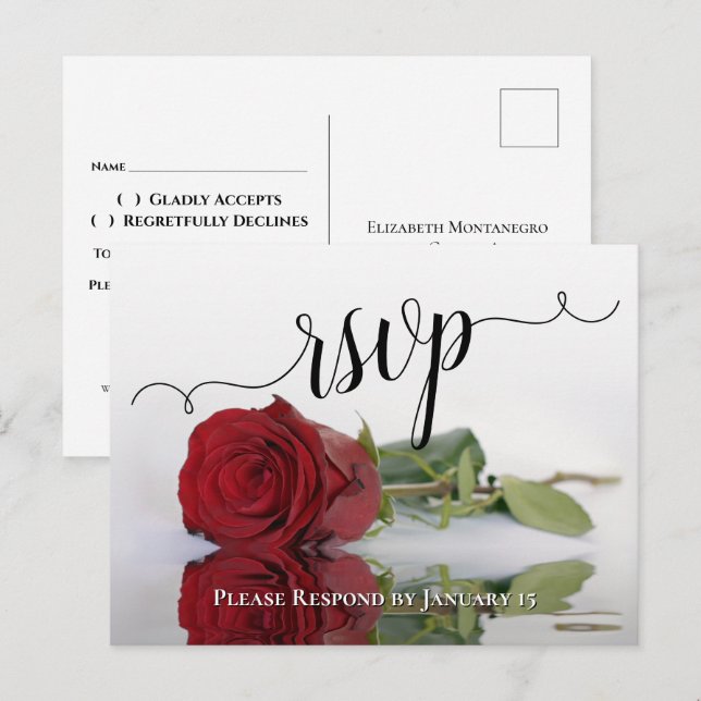 Cartão Postal RSVP de Casamento de Rosas vermelhas Romântica (Frente/Verso)