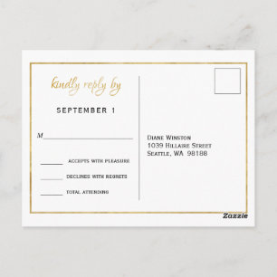 Cartão Postal RSVP de Casamento de Script Dourado Elegante
