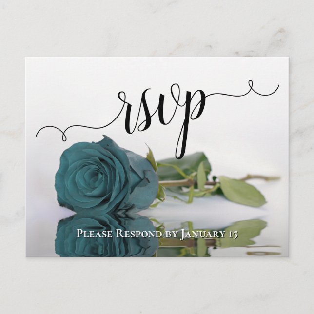 Cartão Postal RSVP de Casamento de Teal Rosa Chic Refletindo Ele (Frente)