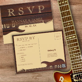 Cartão Postal RSVP de Casamento de Violão de Madeira Castanha e 