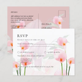 Cartão Postal RSVP de Casamento do Buquê Lily Calla Rosa