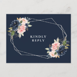 Cartão Postal RSVP de casamento do quadro prateado floral com ma