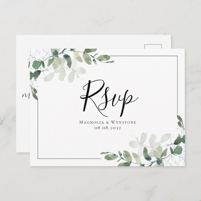 Cartão postal RSVP de Casamento Eucalyptus (Frente/Verso)