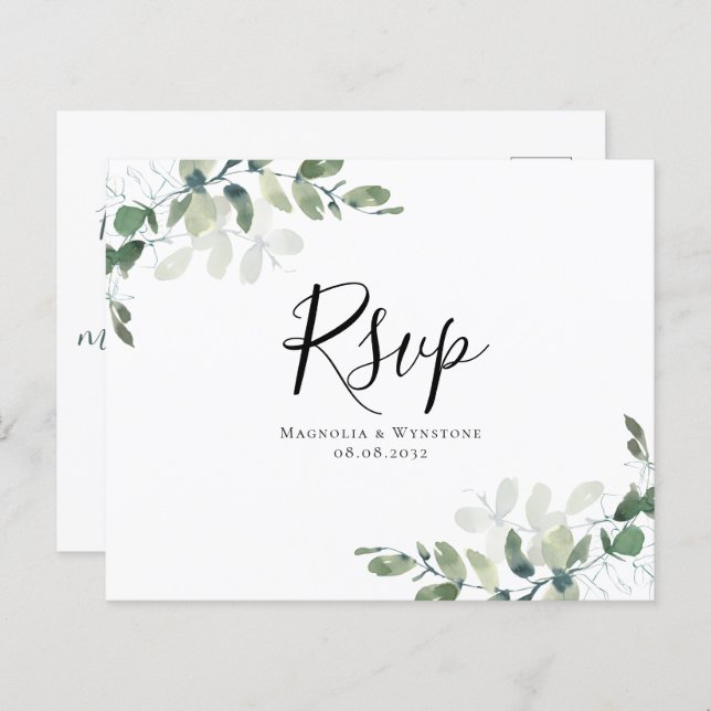 Cartão postal RSVP de Casamento Eucalyptus de Orça (Frente/Verso)