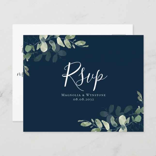 Cartão postal RSVP de Casamento Eucalyptus de Orça (Frente/Verso)
