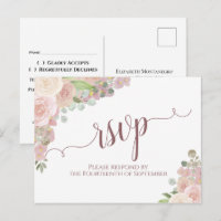 RSVP de Casamento Floral de Cor de Água Rosa-Rosa-