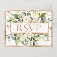 RSVP de Casamento Floral do Monograma Branco Doura