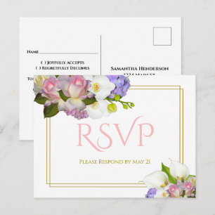 Cartão Postal RSVP de Casamento Floral do Primavera Pastel