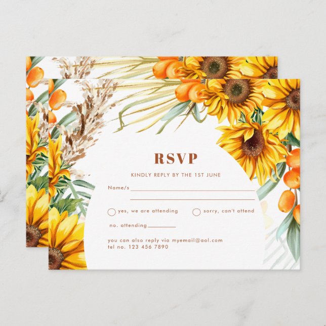Cartão postal RSVP de Casamento Floral Rustic Sunf (Frente/Verso)