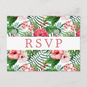 Cartão Postal RSVP de Casamento Floral Tropical