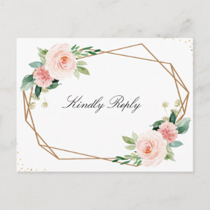 Cartão Postal RSVP de Casamento Florestal de Blush Geométrico Pi