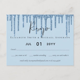 Cartão Postal RSVP de Casamento Glitter BLUE Bonito de Orçamento