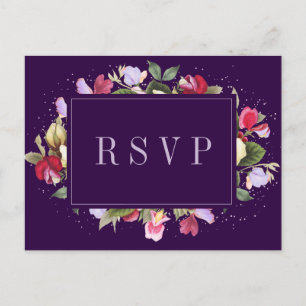 Cartão Postal RSVP de Casamento Lilac Rosa Púrpura Floral Elegan