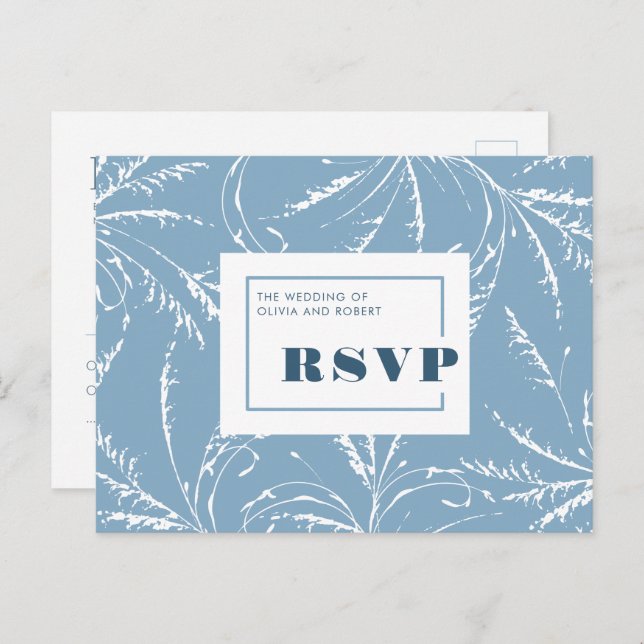 Cartão Postal RSVP de Casamento Minimalista Dusty Blue (Frente/Verso)