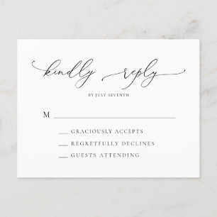 Cartão Postal RSVP de Casamento Minimalista Preto e Branco