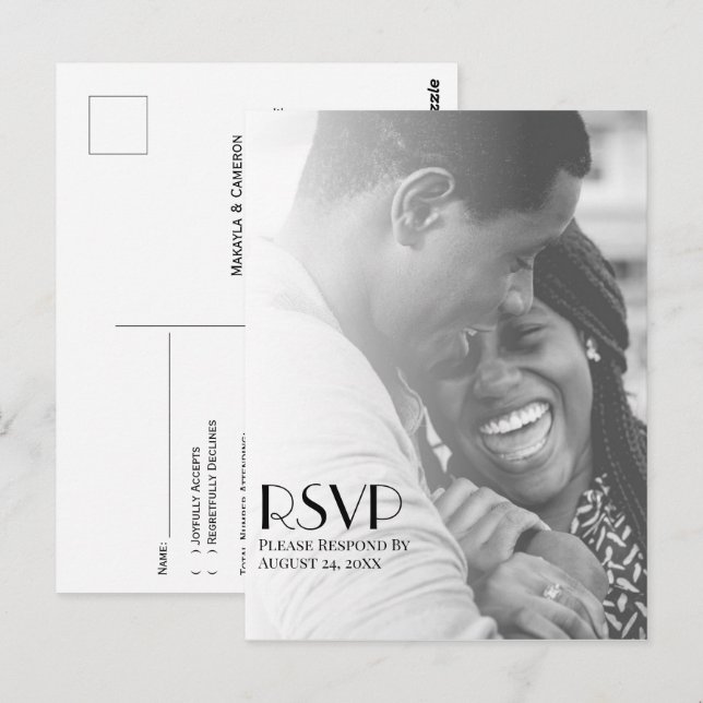Cartão Postal RSVP de Casamento Moderno de Sobreposição de Fotos (Frente/Verso)