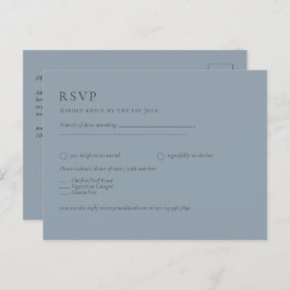 Cartão Postal RSVP de Casamento Monocromático Azul Dusty
