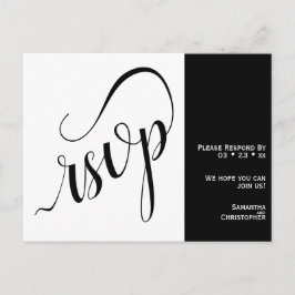 Cartão Postal RSVP de Casamento Negro e Branco Minimalista de 2