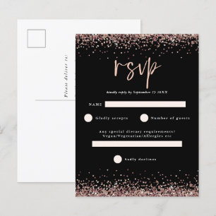 Cartão Postal RSVP de Casamento Preto do Script de Largura Doura