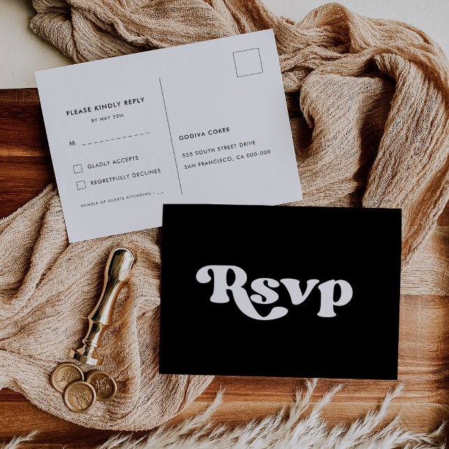 Cartão Postal RSVP de casamento preto-e-branco do na moda retro (Criador carregado)