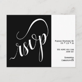 Cartão Postal RSVP de Casamento Preto e Branco Minimalista Elega