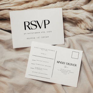 Cartão Postal RSVP de Casamento Preto e Branco Moderno
