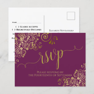 Cartão Postal RSVP de Casamento Roxo do Gabinetes de Caligrafia