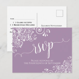 Cartão Postal RSVP de Casamento Roxo Dusty da Calliografia Branc