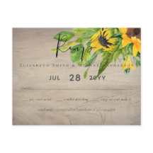 RSVP de Casamento Rustic Sunflower Woodland