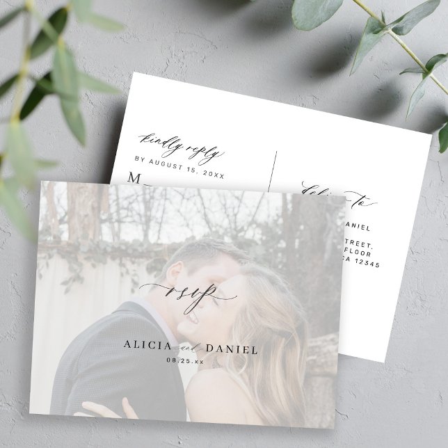 Cartão Postal RSVP de casamento simples e moderno (Criador carregado)
