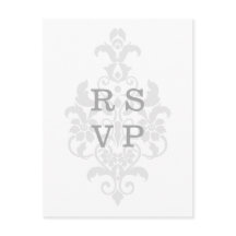 Cartão postal RSVP de Casamento tema damasco Sutil