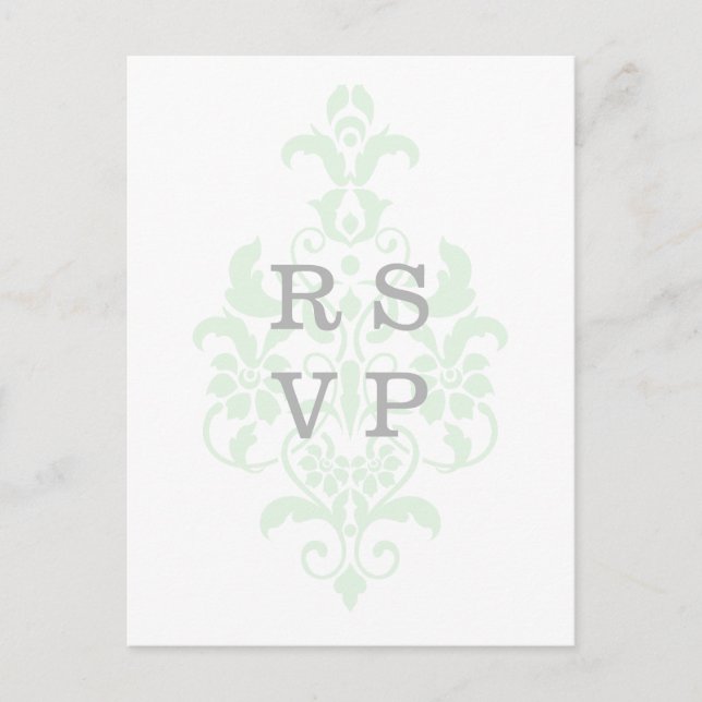 Cartão postal RSVP de Casamento tema damasco Verde (Frente)