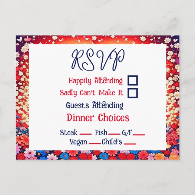 Cartão Postal RSVP de Casamento Único do Casal Anime Floral (Verso)