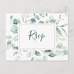Cartão Postal RSVP de casamento verde dourado etéreo de eucalipt