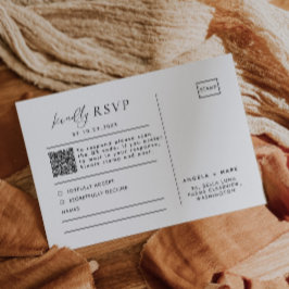 Cartão-postal RSVP de Código QR de Casamento Preto