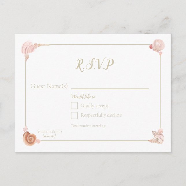 Cartão postal RSVP de conchas marítimas (Frente)