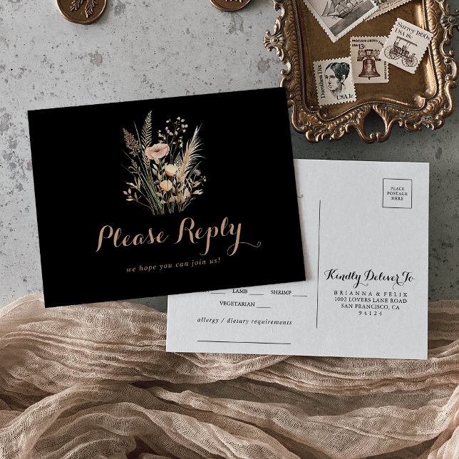 Cartão-postal RSVP de Escolha de Menu Floral Selva (Criador carregado)