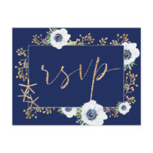 RSVP de Escolha de Refeição de Casamento Azul do M