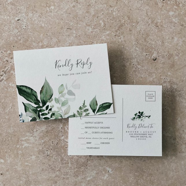 Cartão-postal RSVP de Escolha do Menu Emerald Gree (Criador carregado)