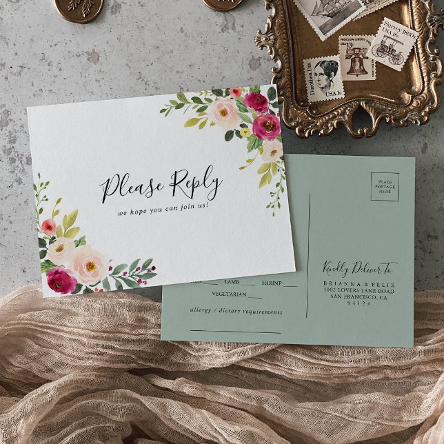 Cartão-postal RSVP de Escolha do Menu Leve Verde (Criador carregado)